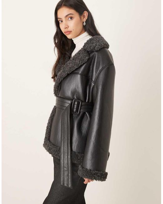 Gina Tricot Natural Short Teddy Pu Belted Jacket