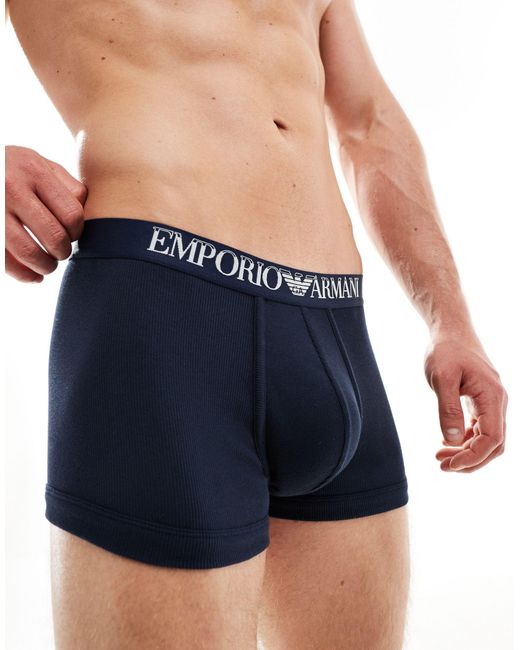 Emporio Armani Blue Bodywear 2 Pack Ribbed Cotton Trunks for men