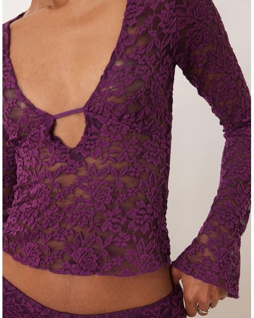Motel Purple Mahota V Neck Long Sleeve Top