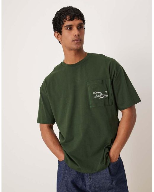ASOS Green Oversized T-shirt With City Pocket Embroidery for men