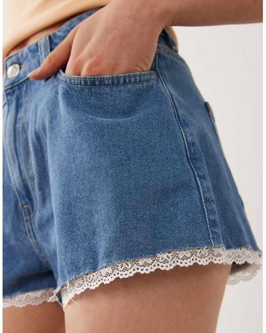Miss Selfridge Blue Scallop Hem Denim Mom Shorts