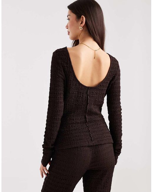 ASOS Black Mix & Match Textured Long Sleeve Top With Seam Detail And Scoop Back