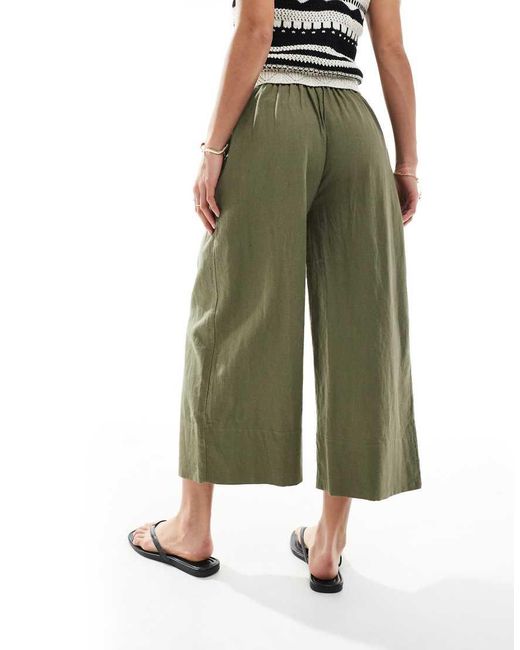 New Look Green Cropped Linen Trousers