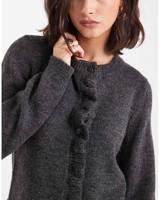 ASOS Gray Knitted Frill Detail Cardigan