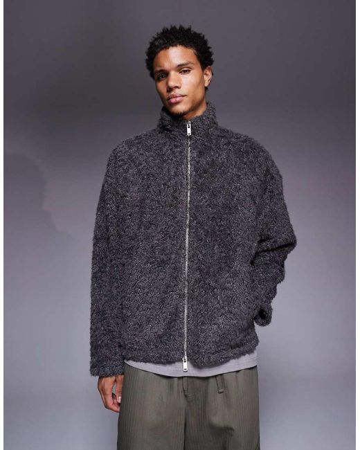 Sudadera Extragrande Con Cuello Alzado Y Cremallera De Piel Sintética De ASOS de hombre de color Blue
