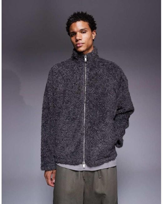 ASOS Oversized Sweatshirt Van Imitatiebont Met Opstaande Boord En Rits in het Blue voor heren
