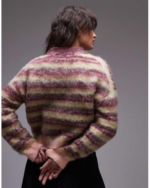 Maglione Ultra Soffice A Righe Con Scollo A V Alto di TOPSHOP in Gray