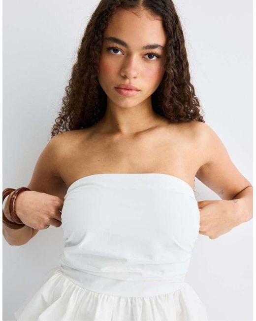 Stradivarius White Balloon Bustier Top