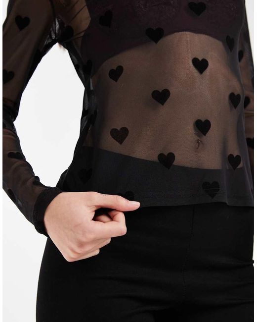 Vero Moda Black Sheer Long Sleeve Mesh Top