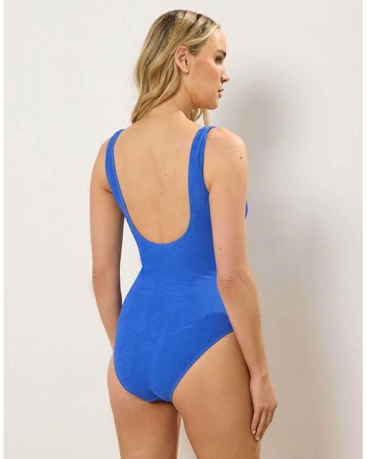 Long Tall Sally Blue Scoop Neck Textured Swimsuit