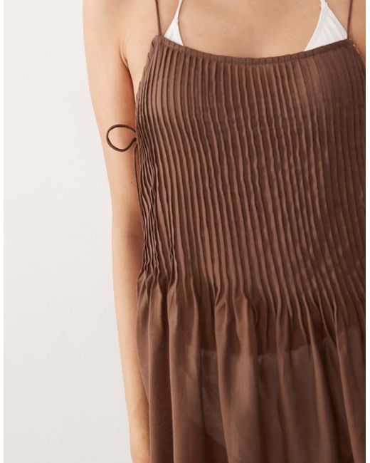 ASOS Brown Asos Design Tall Rita Pleated Beach Cover Up