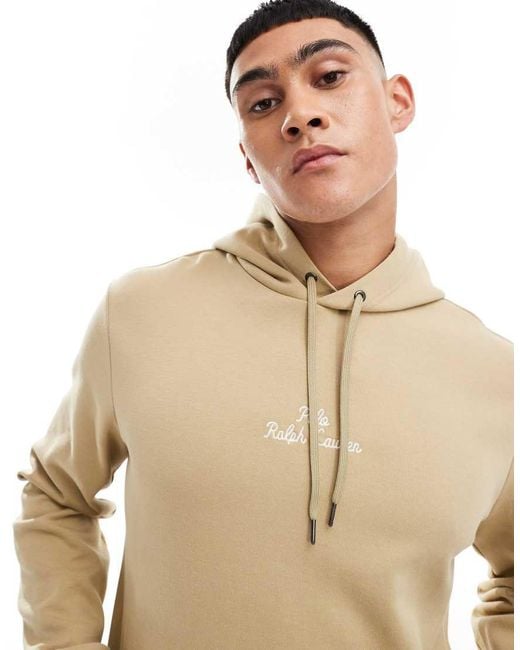 Polo Ralph Lauren Central Logo Double Knit Hoodie in Natural for Men Lyst UK