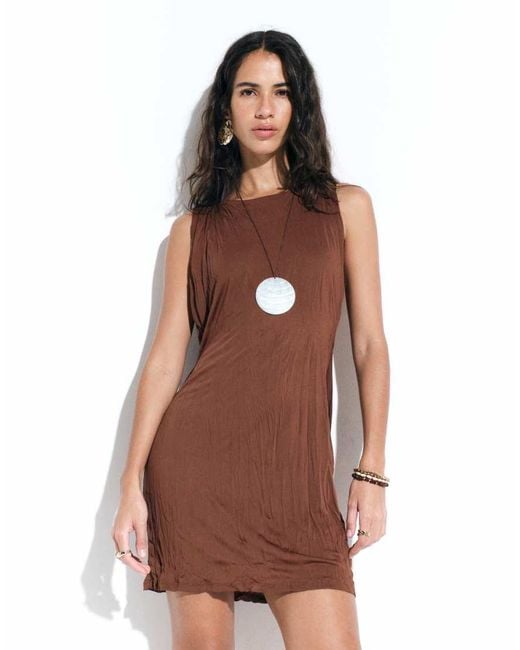 ASOS Brown Racer Open Back Knot Detail Midi Dress