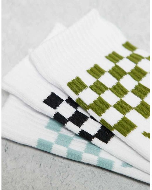 Pack De 3 Pares De Calcetines Deportivos De Color Blanco Con Cuadros Grises, Negros Y Azules Clásicos De Vans de hombre de color White