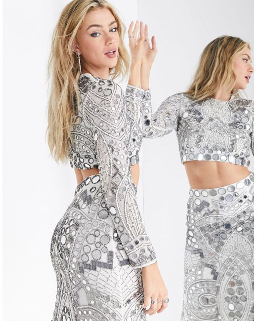 ASOS Mirror Placement Midi Skirt Co-ord in White | Lyst UK