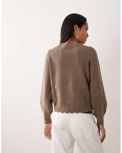 Vila Brown Scallop Trim Knitted Jumper
