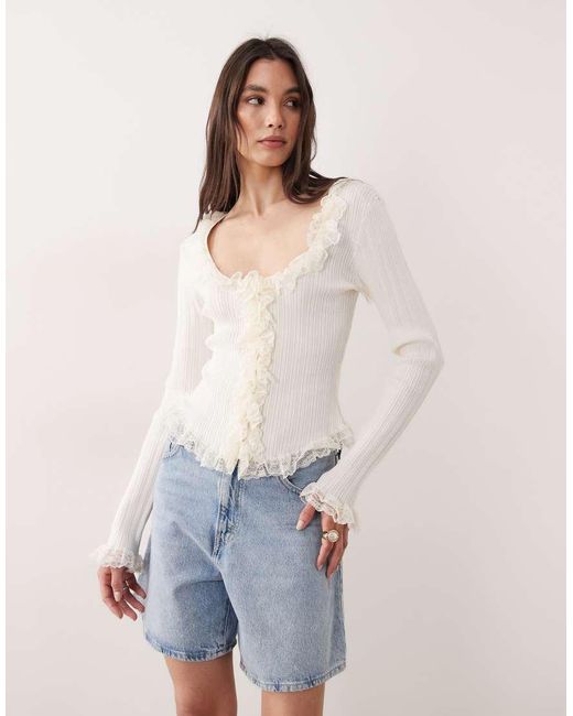 Gina Tricot White Light Knitted Lace Boho Cardigan Top