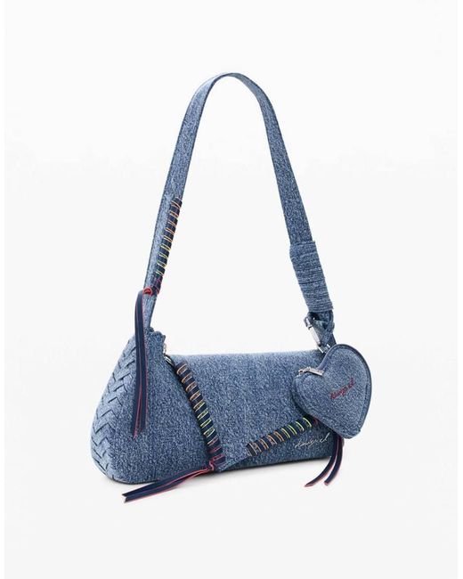 Desigual Blue Embroidered Denim Bag