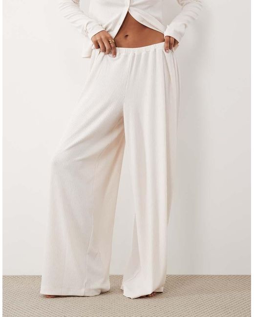 ASOS Natural Mix & Match Lounge Rib Wide Leg Pyjama Bottoms