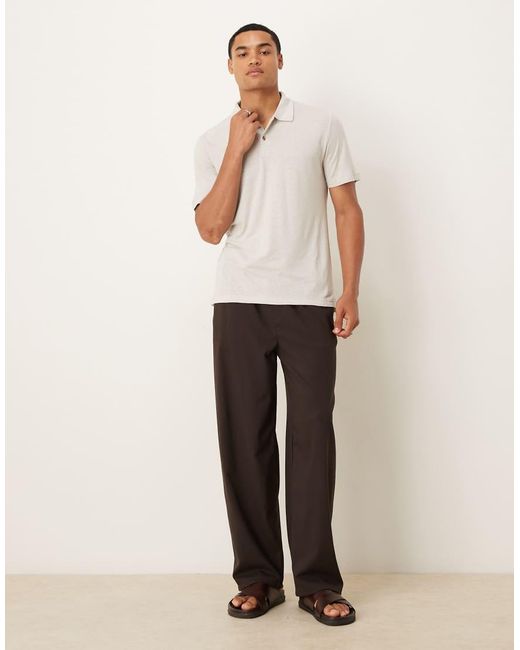 Mango White Linen Mix Relaxed Short Sleeve Polo Shirt for men