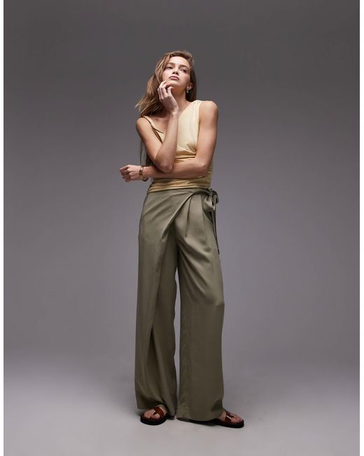 ASOS Gray Lyocell Wrap Front Trouser