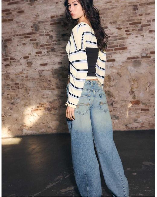 Stradivarius Blue Low-Rise Balloon Jeans