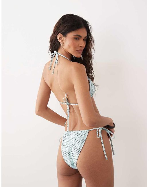 The Frolic Blue Exclusive Bead Detail Tie Side Brazilian Bikini Bottoms