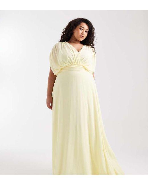 Tfnc Plus Natural Bridesmaid Pleated Chiffon Maxi Dress