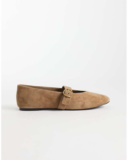 Mango White 100% Suede Buckle Detail Flat Shoes