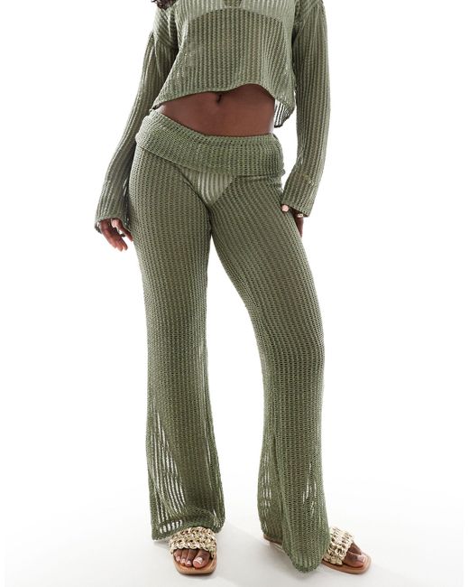 ONLY Green Flare Beach Pants With Folded Waistband