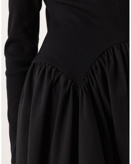 ASOS Black Long Sleeve Scoop Dipped Hem Mini Dress