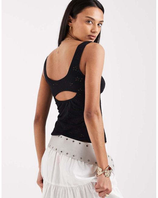Free People Black Full Bloom Eyelet Cami Top