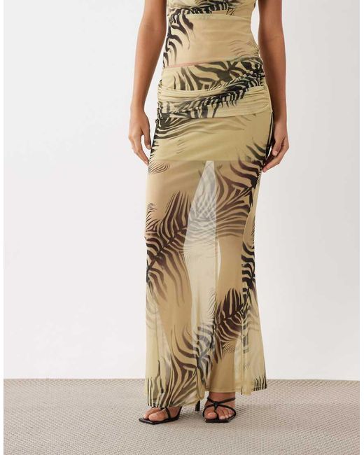 ASOS White Printed Mesh Co-ord Leaf Maxi Skirt