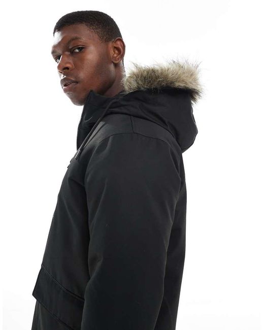 Jack & Jones Black Parka With Faux Fur Hood for men