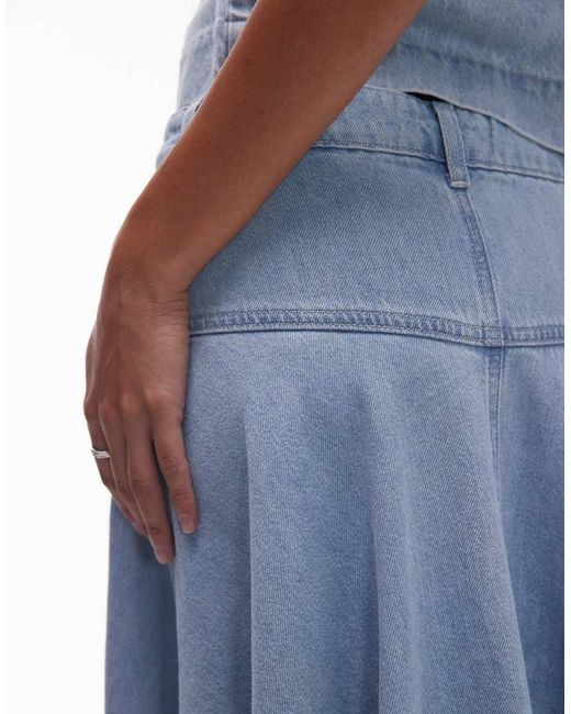 TOPSHOP Blue Denim Yoke Front Maxi Skirt