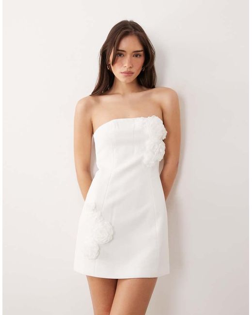 JW PEI White Bandeau Corsage Applique Sculpted Tailored Mini Dress