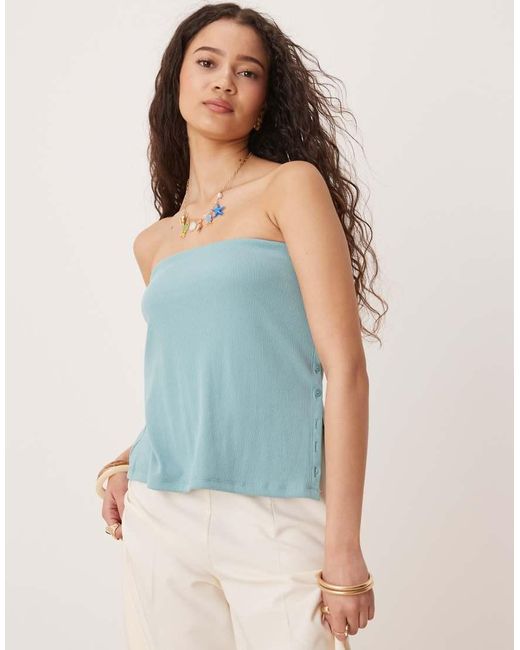 Abercrombie & Fitch Blue Button Detail Tube Top