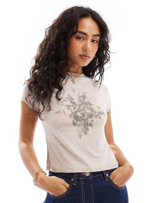 T-Shirt Mini Dévoré Color Tortora Con Grafica Floreale di ASOS in Blue