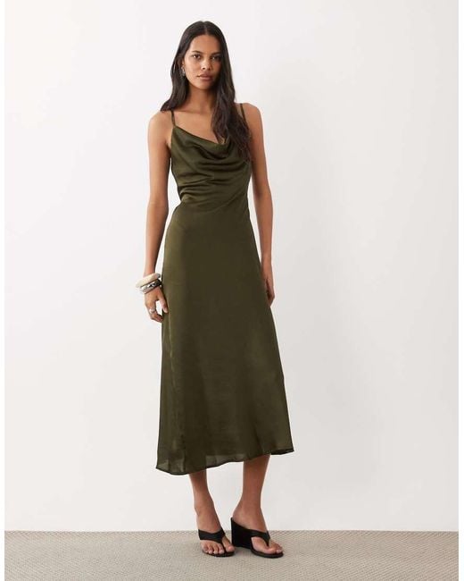 New Look Green Satin Cowl Neck Midi Dress