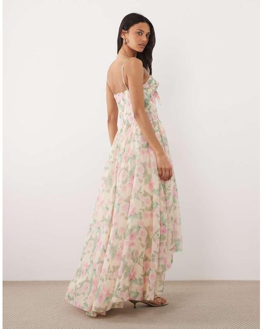 For Love & Lemons Natural Lilou Underwire Corset Detail Asymmetric Floaty Hem Maxi Dress