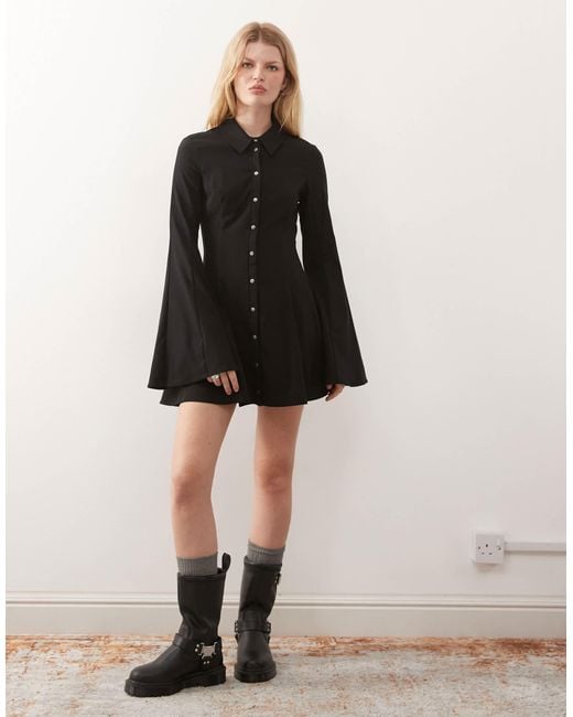 Monki Tailored Mini Shirt Dress in Black | Lyst Monki Tailored Mini Shirt Dress in Black | Lyst