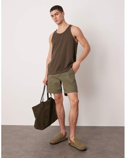 ASOS Skinny Halflange Chinoshort in het Natural voor heren