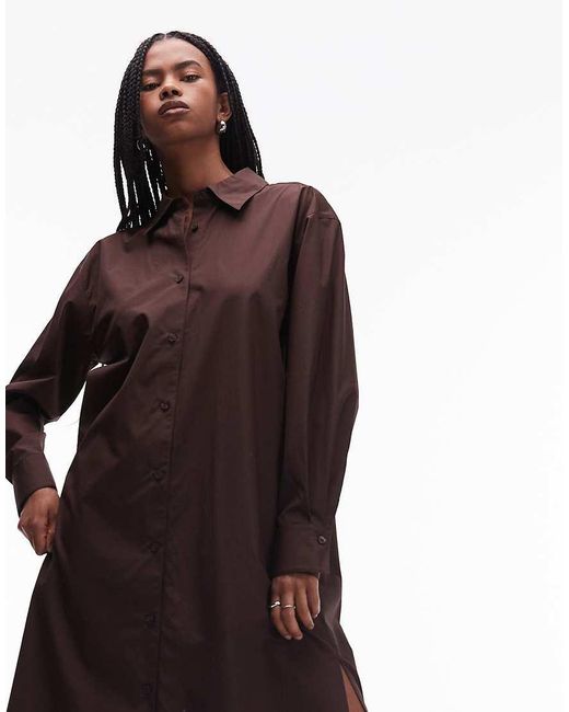 ARKET Brown Pure Cotton Maxi Shirt Dress With Side Splits