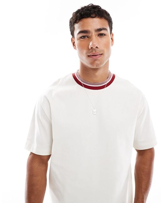 T-shirt décontracté épais à col contrastant - crème ASOS pour homme en coloris White
