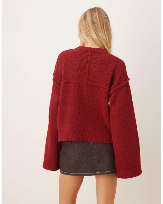 ASOS Red Knitted Jumper With Exposed Seams With Wool