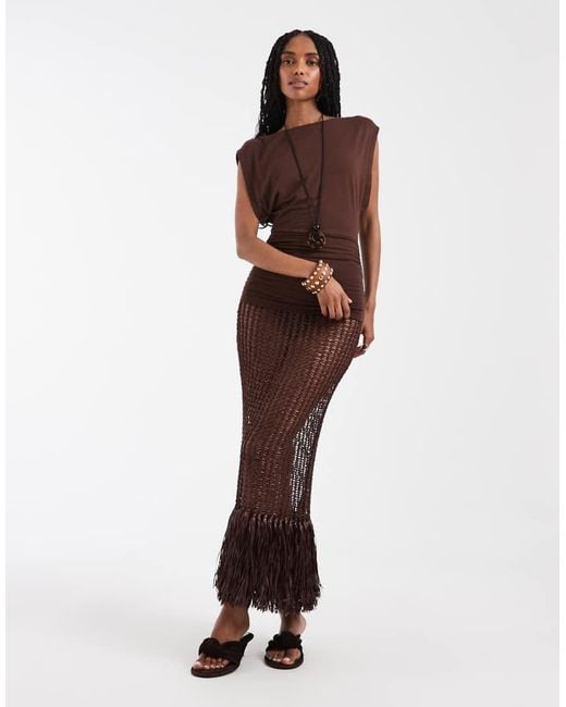 ASOS Brown Slouch Relaxed Neck Ruched Waist Tank Top