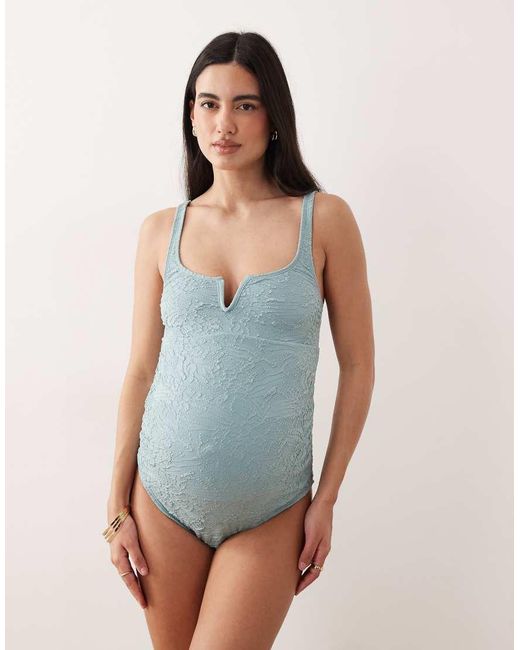 ASOS Blue Asos Design Maternity Cassi V-wire Swimsuit