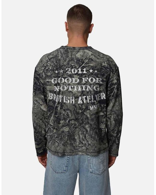 Good For Nothing Green Long Sleeve Waffle Camo Tee for men