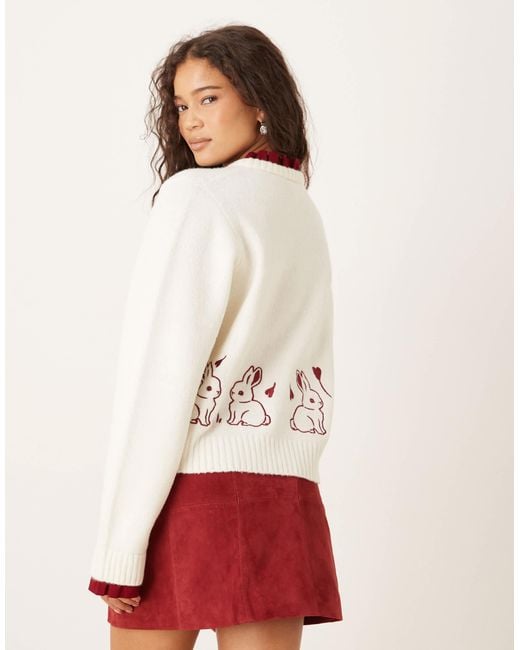 Neon Rose Red Bunny Detailed Cardigan