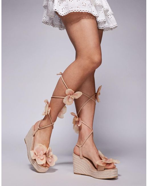 South Beach Metallic Espadrille Wrap Around Wedges With Orchids